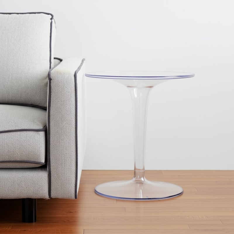 HomeRoots 20" Clear Heavy Duty Plastic Indoor Outdoor Round Pedestal End Table - Clear