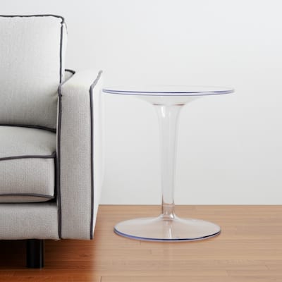 HomeRoots 20" Clear Heavy Duty Plastic Indoor Outdoor Round Pedestal End Table