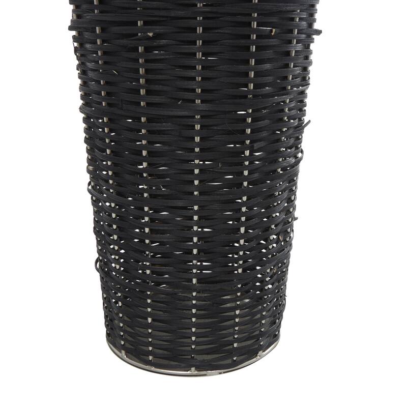 Metal Tall Decorative Vase with Woven Black Rattan Base - Silver - Roche River Decor