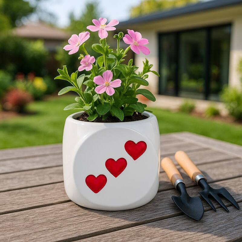 Decorative Ceramic Dice Planter or Flower Pot - 6" - 6.0"