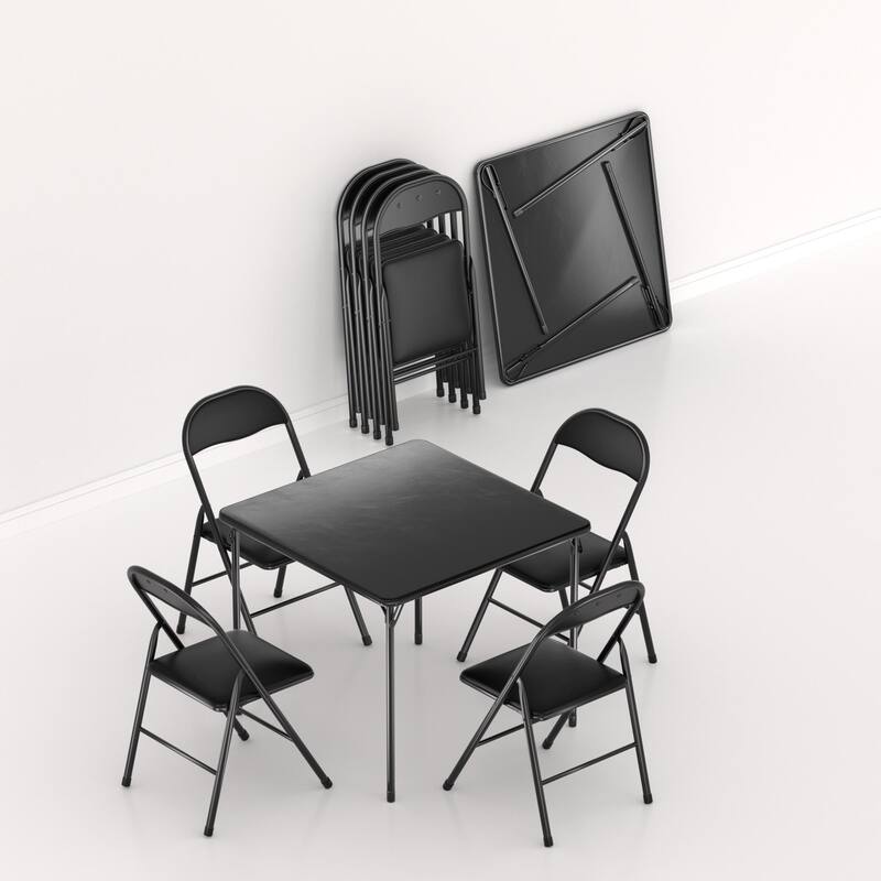 Taomika 5 Piece Black Folding Game Room Card Table and Upholstered Chair Set Table and Chair Set