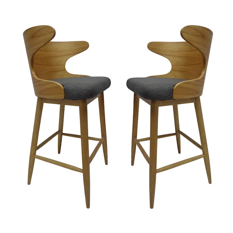 Ostweer Furniture Set of 2 Mid-Century Modern Upholstered Barstools - Natural