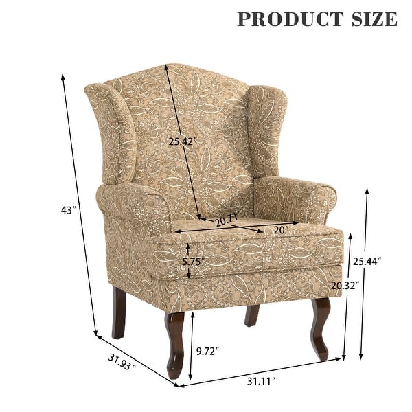 dimension image slide 5 of 7, 31" W Modern Upholstered Linen Wing Back Accent Chair with Rolled Arm