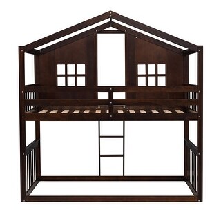 Playhouse Design Twin Over Twin Bunk Bed with Ladder and Roof