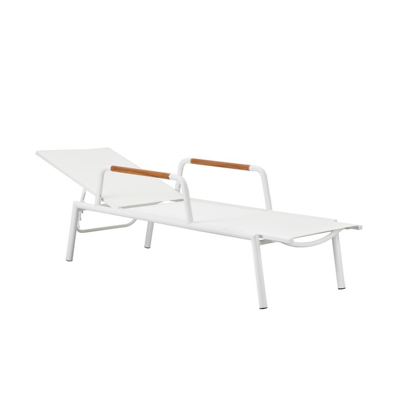 Shia 79 Inch Chaise Lounger, White Aluminum, Adjustable Back, Set of 2