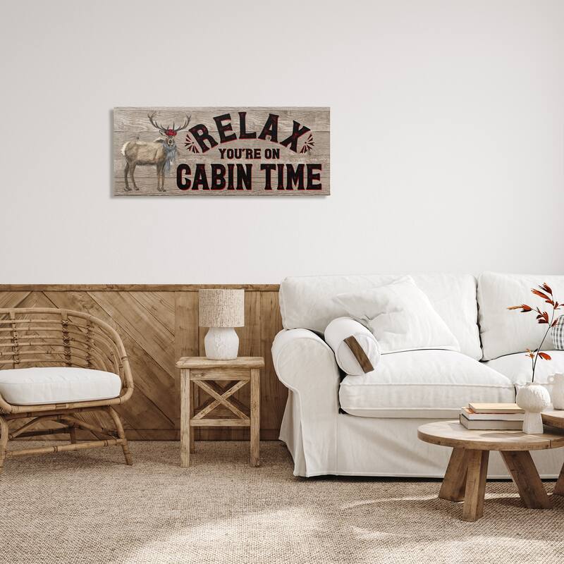 Stupell Relax You're On Cabin Time Moose Typography Sign, Canvas, 10 x 1.5 x 24, Made in USA
