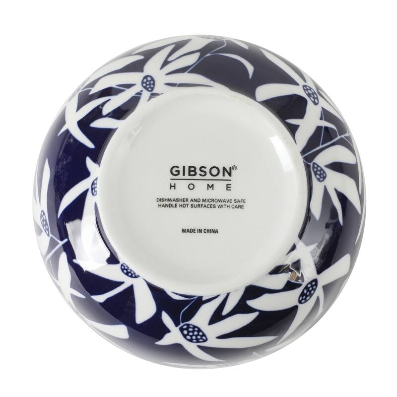 Gibson Home Ivory Estate 4-Piece Cereal Bowl Set, 5.5 Inch Round Stoneware Bowls, Blue & White Floral Pattern, Assorted Designs