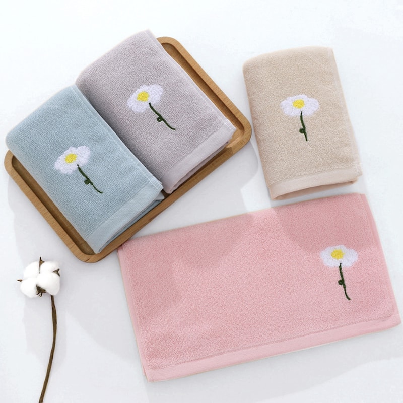 Floral Pattern Cotton Hand Towels Flower Embroidered Soft Absorbent Decorative Towel Set for Bathroom