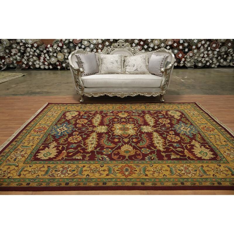 Hand Knotted Oriental 100% Wool Carpet Traditional All-Over Red Sumak Area Rug - 9' 7'' X 7' 11''