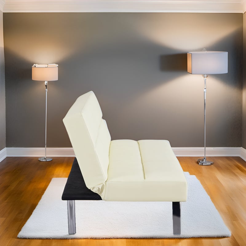 Convertible Faux Leather Futon Sofa Bed - Modern Folding Reclining Couch with Chrome Legs for Small Spaces