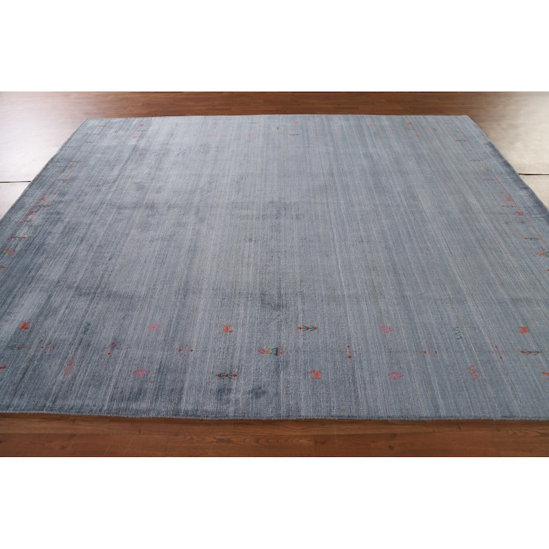 Blue & Gray Striped Gabbeh Oriental Area Rug Hand-Knotted Wool Carpet - 7'9"x 9'6"