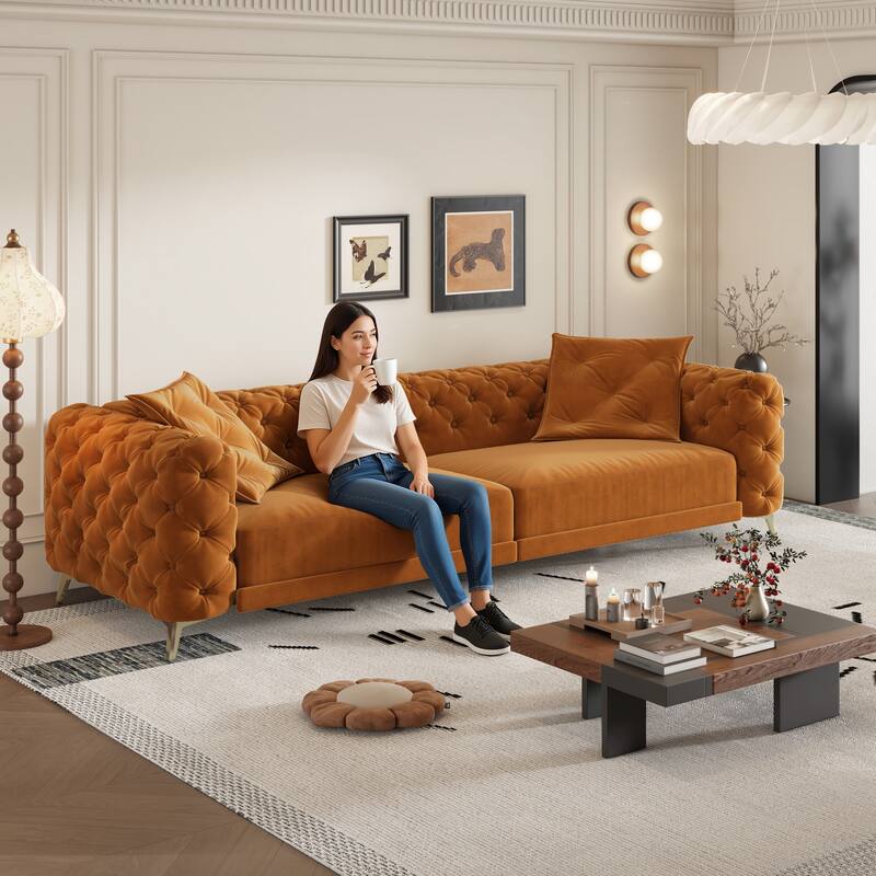 GDFStudio - Velvet 97.7" 3-in-1 Convertible Sleeper Sofa with Pull-Out Bed