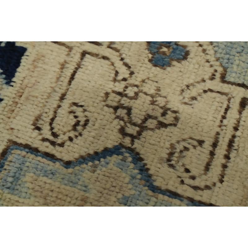 Hand Knotted Oriental Wool Carpet Transitional All-Over Navy Blue & Blues Oushak Area Rug - 7' 0'' X 3' 11''