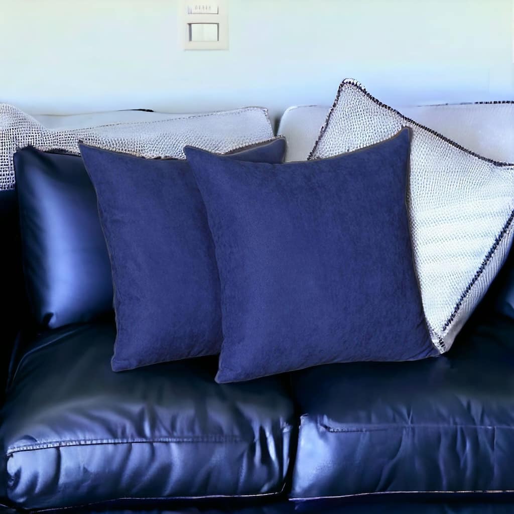 HomeRoots Set Of Two 16" X 16" Navy Blue Polyester Zippered Pillow Cover