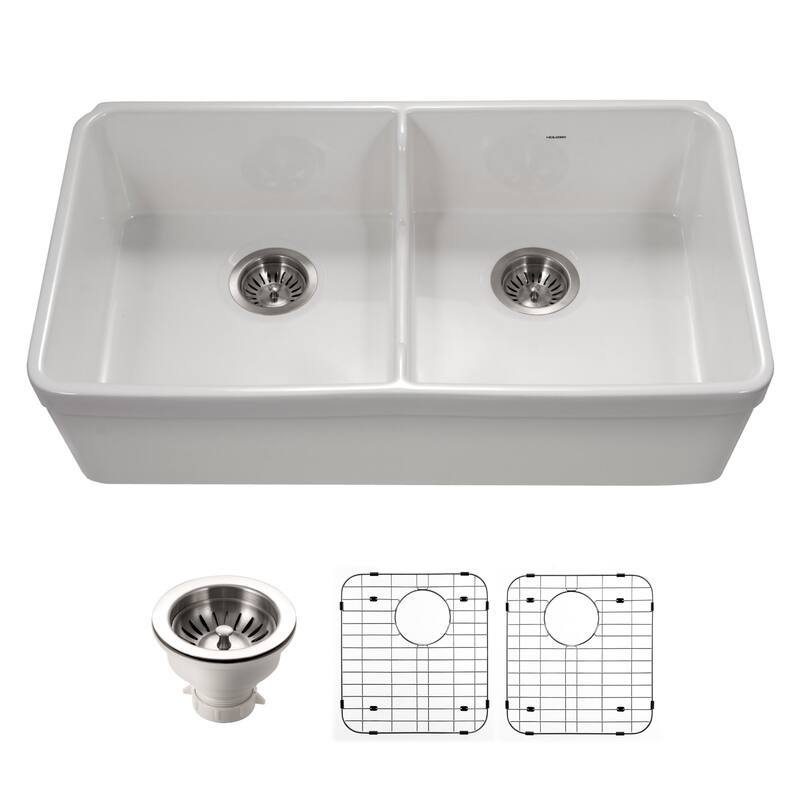 Houzer PTD-6400-C Platus 32-3/16" Farmhouse Double Basin Fireclay - White