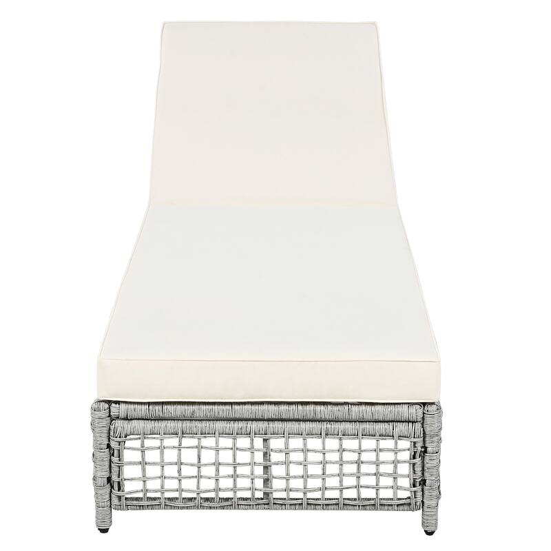 2 Pieces Outdoor Chaise Lounges Set for Poolside Garden, Adjustable Reclining Sun Lounger with Cushion & Wheels for 2 People