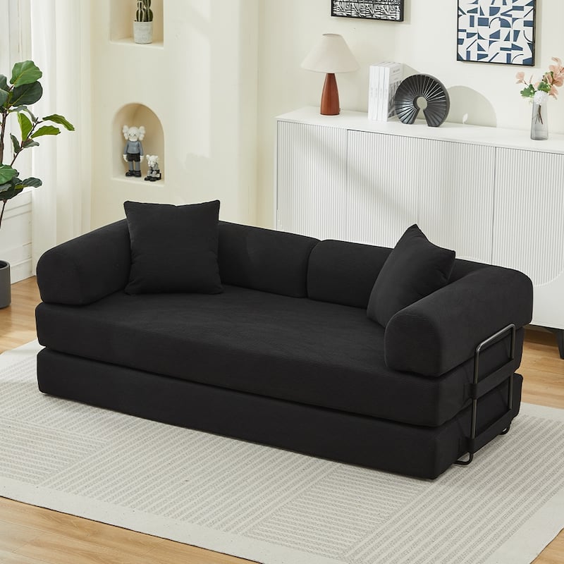 Sofa Bed with 2 Pillows, 3-Seater Convertible Sleeper Sofa, Foldable Couch Loveseat Daybed, No Assembly Required