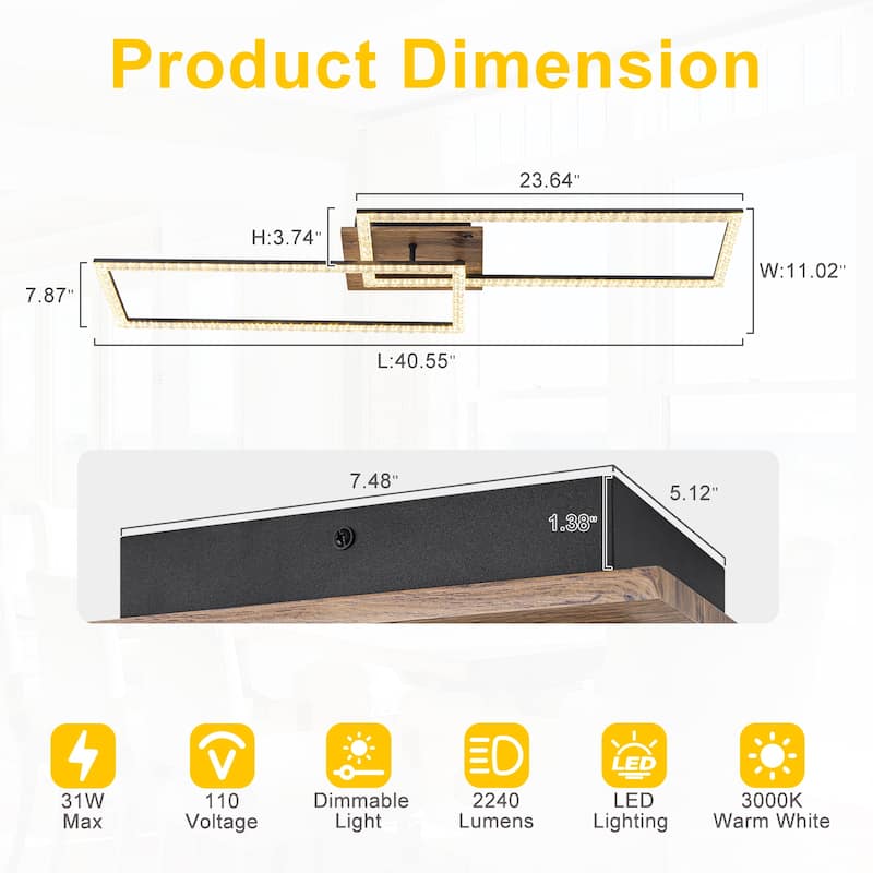 Dual Frame Rectangular Integrated LED Flush Mount Ceiling Light - Dia.40.55-in