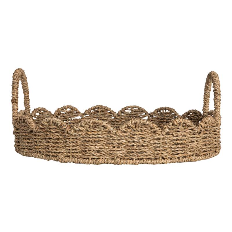 Handwoven Tray with Scalloped Edge and Handles
