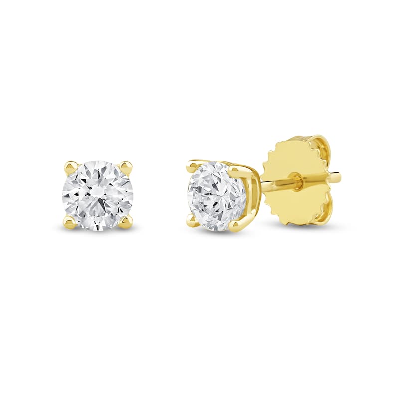 IGI Certified 1ct-4ct TDW Round Lab-Grown Diamond Solitaire Stud Earrings in 14k Gold