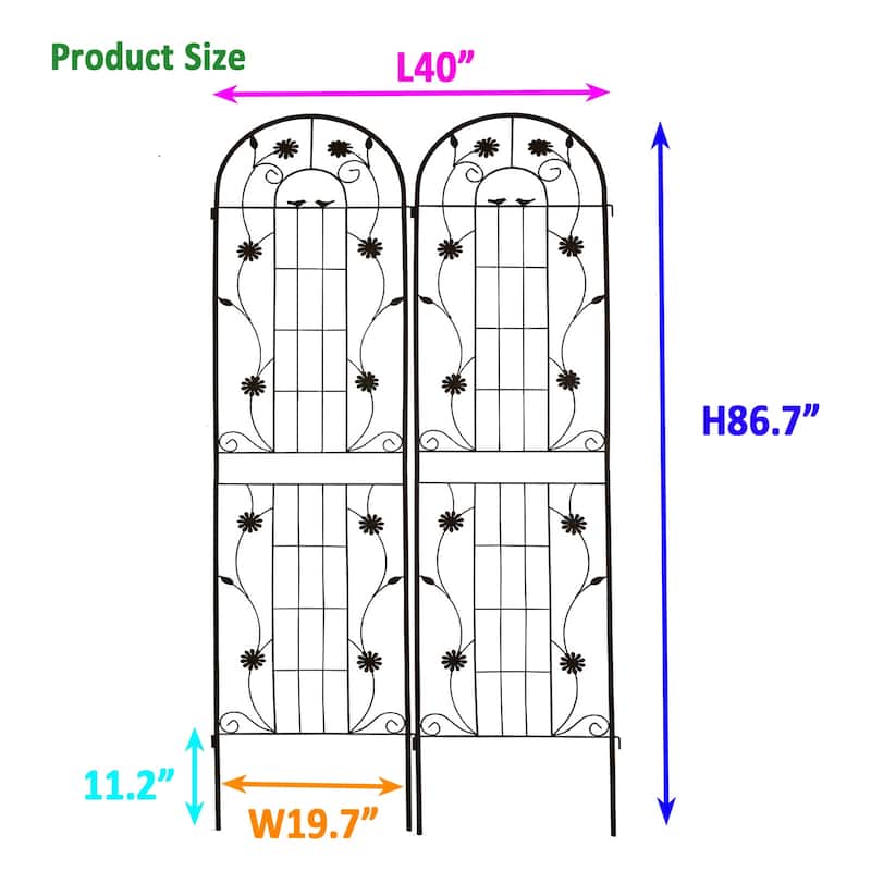 2 Pack Metal Garden Trellis 86.7" x 19.7" Rustproof Trellis for Climbing Plants Outdoor Flower Support
