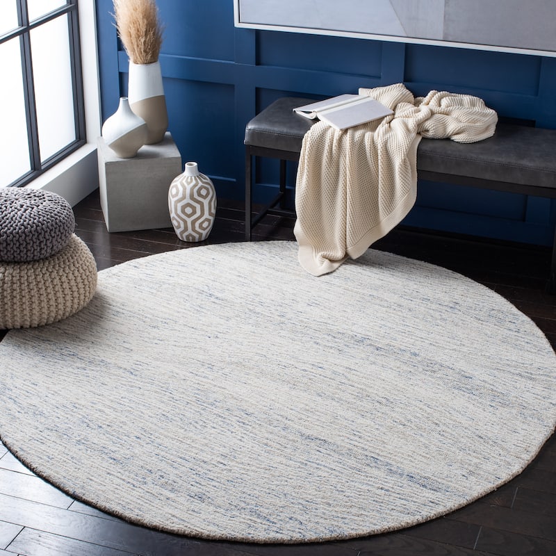 SAFAVIEH Handmade Metro Annarosa Modern Abstract Wool Rug - 4' Round - Light Blue/Ivory - Round
