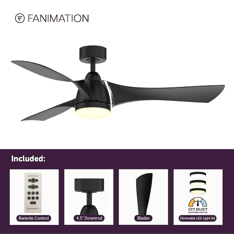 Fanimation Klear 56 inch Indoor/Outdoor Smart Ceiling Fan with LED CCT Select Light Kit and Remote - Black