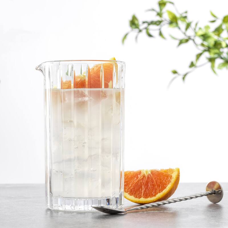 Alina Ribbed Glass Round Pitcher Carafe with Spout 20oz