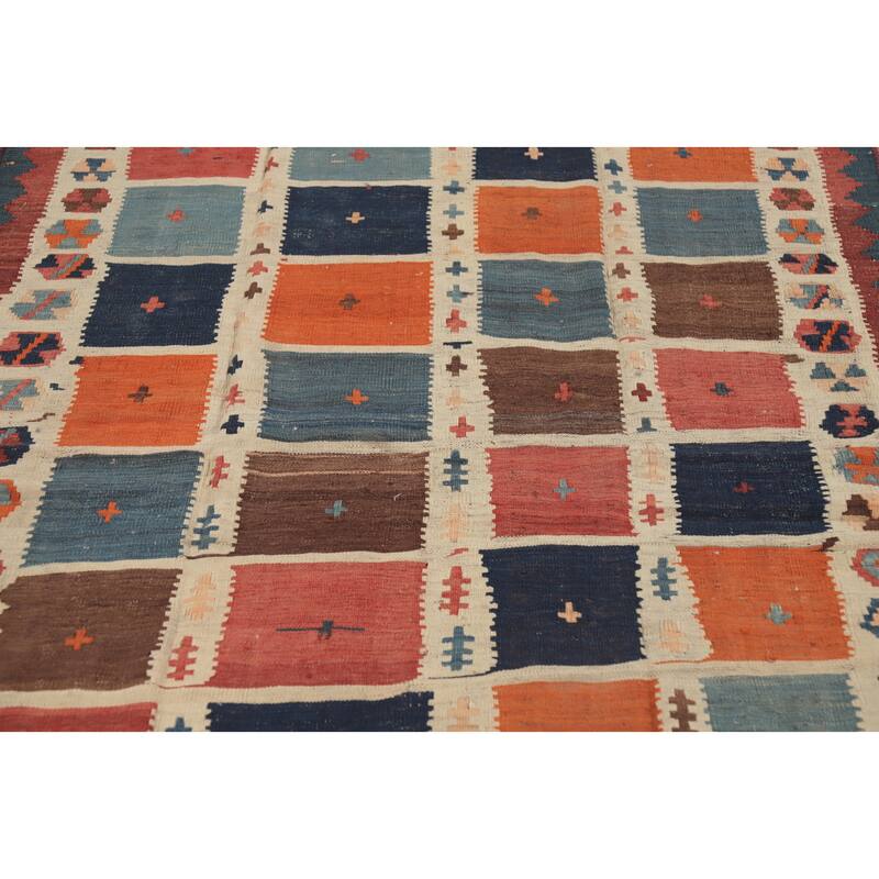 Hand Woven Oriental 100% Wool Carpet Southwestern Tribal Multi-Colored Kilim Area Rug - 7' 8'' X 4' 2''