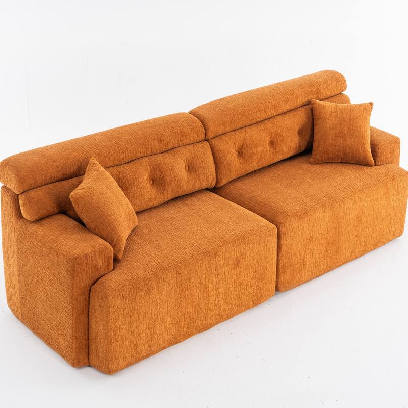4-Seater Wood Grain Chenille Fabric Full Sponge Compression Combined Sofa with 2 Pillows