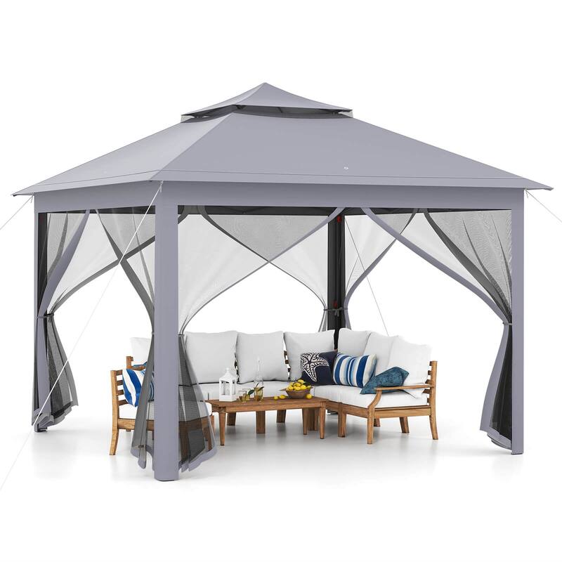 Costway 11'x11' 2-Tier Pop-Up Gazebo Tent Portable Canopy Shelter