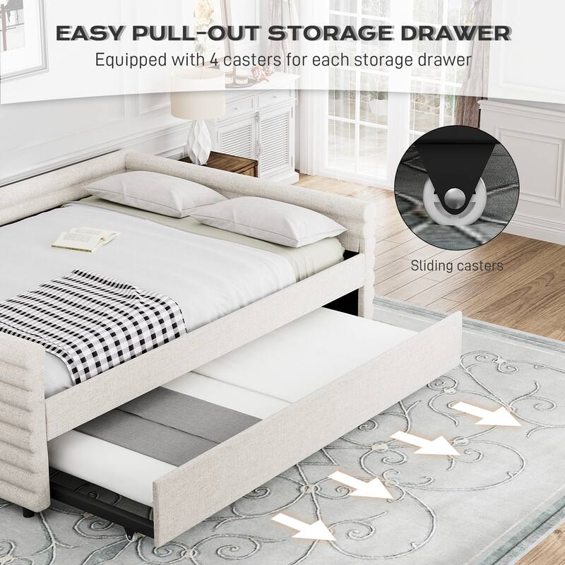 Ouyessir Modern Upholstered Tufted Daybed with Trundle & Drawers