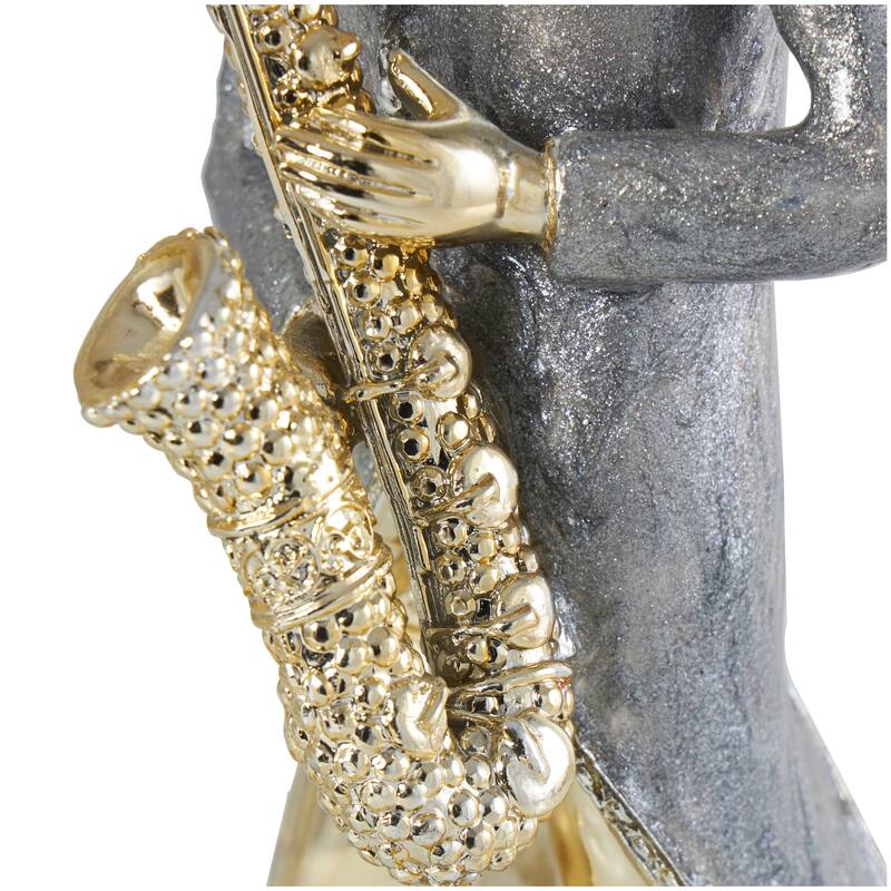Gold Resin Musician Decorative Sculpture with Accordion and Saxophone (Set of 2)