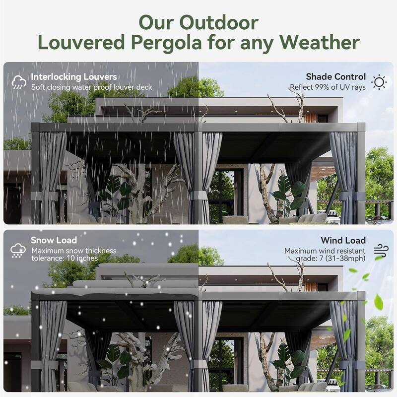 Louvered Pergola 10' x 12' Outdoor Aluminum Pergola