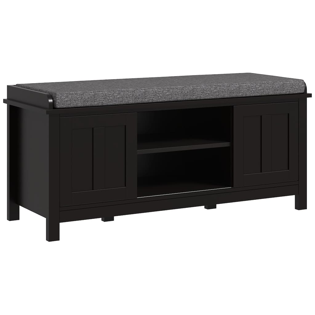 Entryway Shoe Bench Storage Ottoman with Sliding Doors, Adjustable Shelving, 6 Compartments, and Padded Seat, Holds 10 Pairs