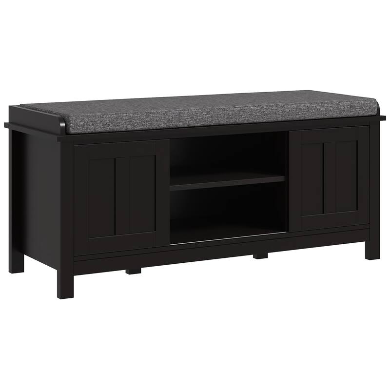 Shoe Bench Storage Ottoman with Sliding Doors, Adjustable Shelving, 6 Compartments, and Padded Seat