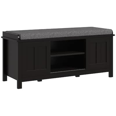 Shoe Bench Storage Ottoman with Sliding Doors, Adjustable Shelving, 6 Compartments, and Padded Seat