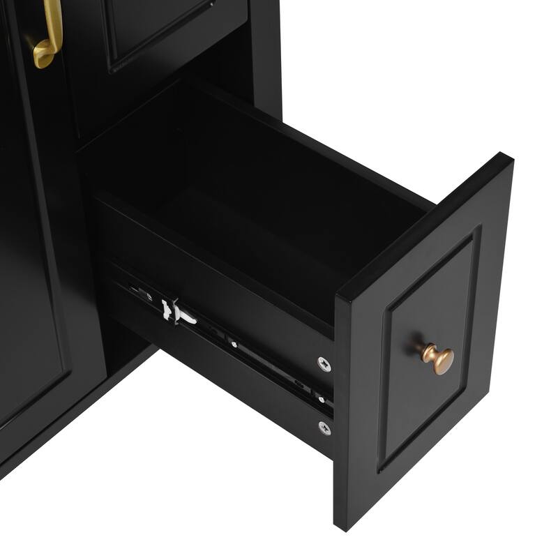 Freestanding Bathroom Vanity Compact Cabinet with Sink, 2 Drawers, Storage Door Racks, Gold Handles and Soft Close Mechanisms