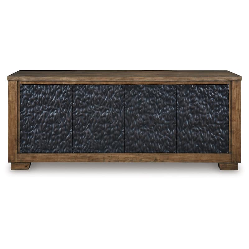 Wain TV Media Console, 3 Cabinets, Brown and Black Wood, 80 Inch