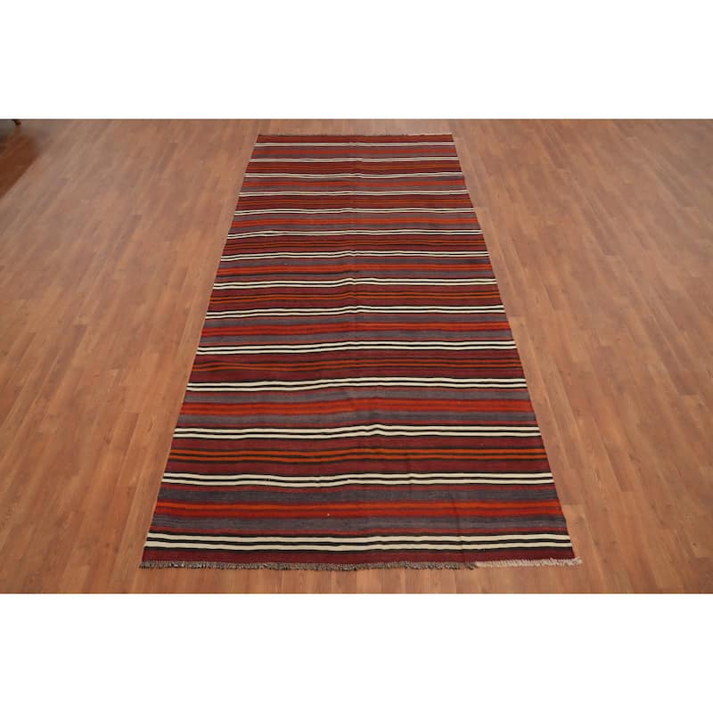 Hand Woven Oriental 100% Wool Carpet Southwestern Geometric Oranges & Rust Kilim Area Rug - 10' 8'' X 4' 11''