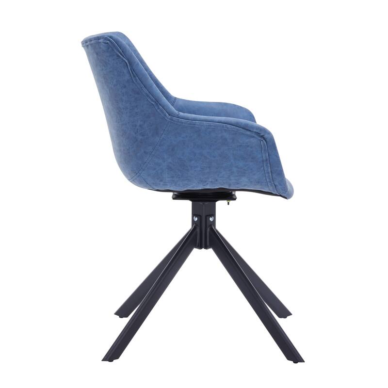 Markley Modern Swivel Dining Chair with Distressed Leather Upholstery, Ergonomic Back, and Black Metal Legs for Home or Office