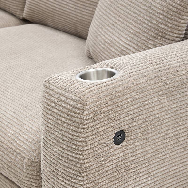 134" Corduroy Sectional Sofa with USB & 50" Chaise