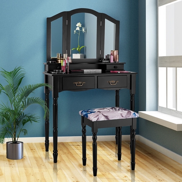 Shop Costway Black Tri Folding Mirror Vanity Makeup Table ...