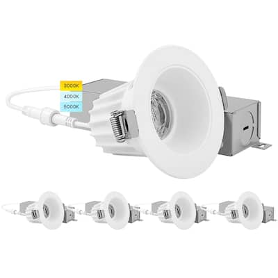 Luxrite 2" LED Recessed Light with J-Box, 3 Color Option 3000K/4000K/5000K, Dimmable 8W, 600 Lumens, Damp Rated 4 Pack - 4 Pack
