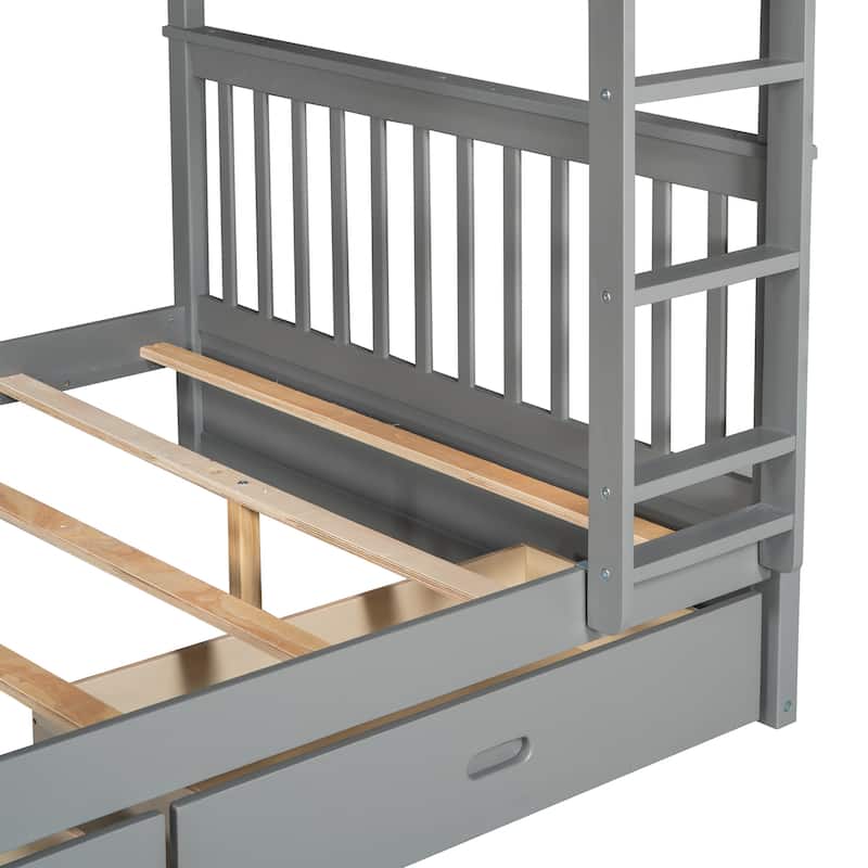 Full Pine Bunk Bed with Ladders and Storage Drawers