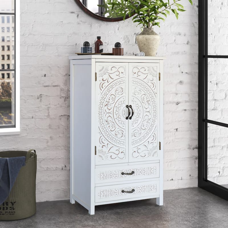 27"Accent Tall Tower White Storage Cabinet - Rustic Wood Sideboard Pantry Cabinet - Versatile Buffet Cabinet with Storage