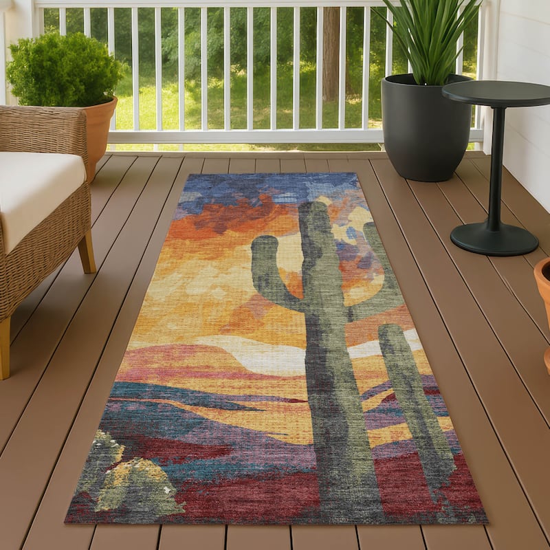 Machine Washable Indoor/ Outdoor Desert Inspiration Chantille Rug - Terracotta - 2'3" x 7'6"