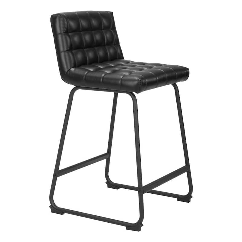 HomeRoots Set of Two 26" Black Faux Leather and Steel Counter Height Bar Chairs
