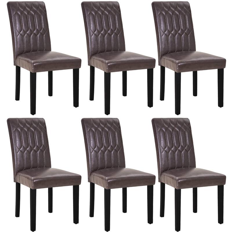 Upholstered Dining Chairs Set of 2/4/6 Modern Kitchen Table Chairs with PU Leather, Wood Legs with Rubber Footpads - Set of 6 - Coffee