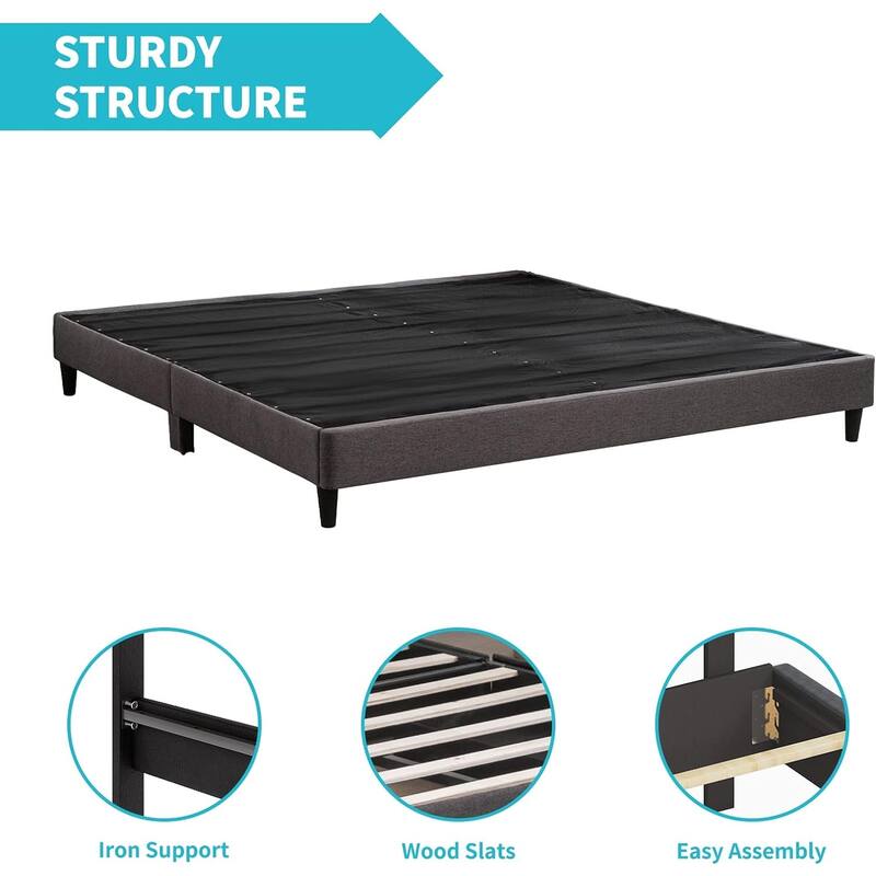 Mixoy Wooden Bed Frame,Linen Platform Bed Frame with Wood Slat Support